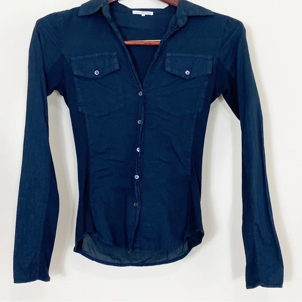 James Perse Business Office Corporate Long Sleeve Button Top Blck Top Size S - Picture 3 of 11